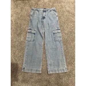 Minga London Light Wash 12' Wide Leg Cargo Jeans 34 Denim Skater Streetwear